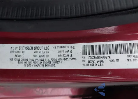 2013 Chrysler 200 Lx из США, поврежденный, VIN 1C3CCBAG2DN767874